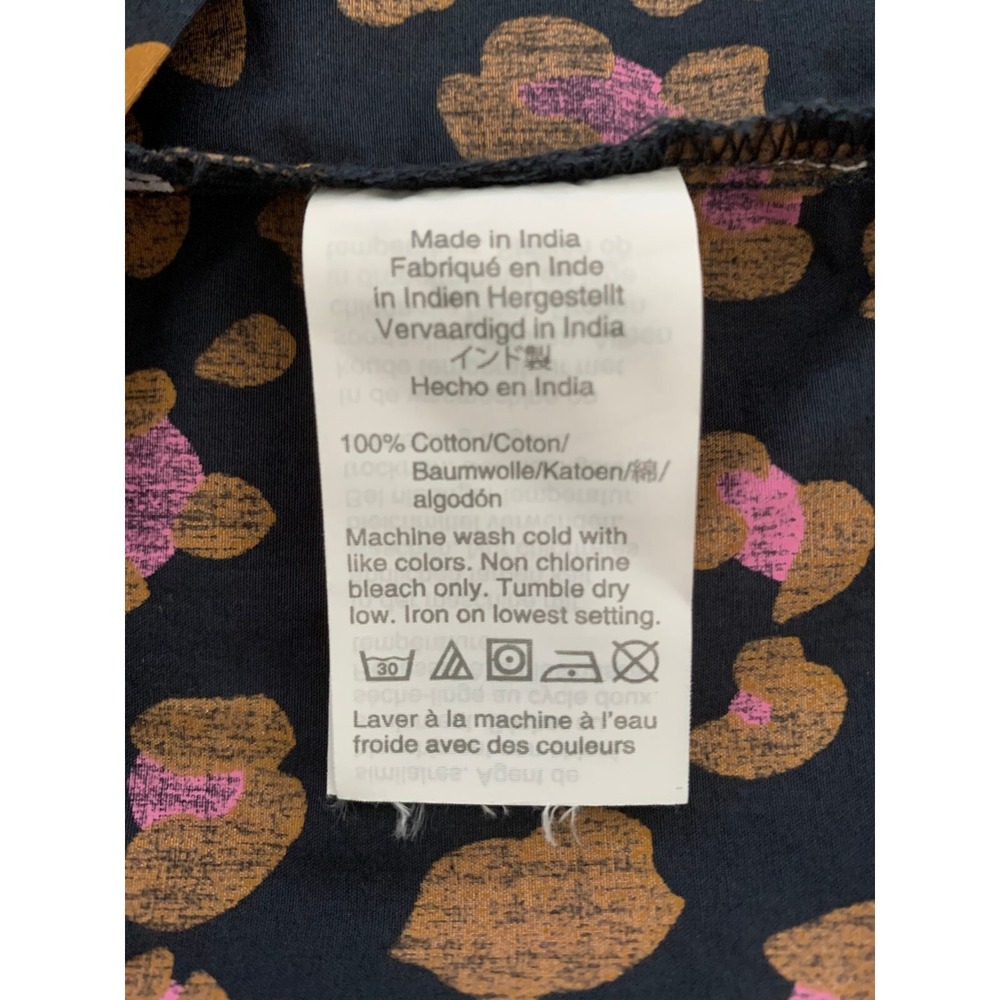 J Crew Snow Leopard Animal Print Cotton Puff Sleeve Top Navy Pink XS 0 2 4 - Picture 4 of 6
